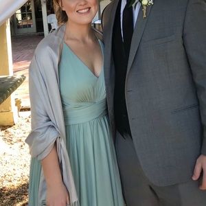 David’s Bridal High Neck Full Length Dusty Sage Dress